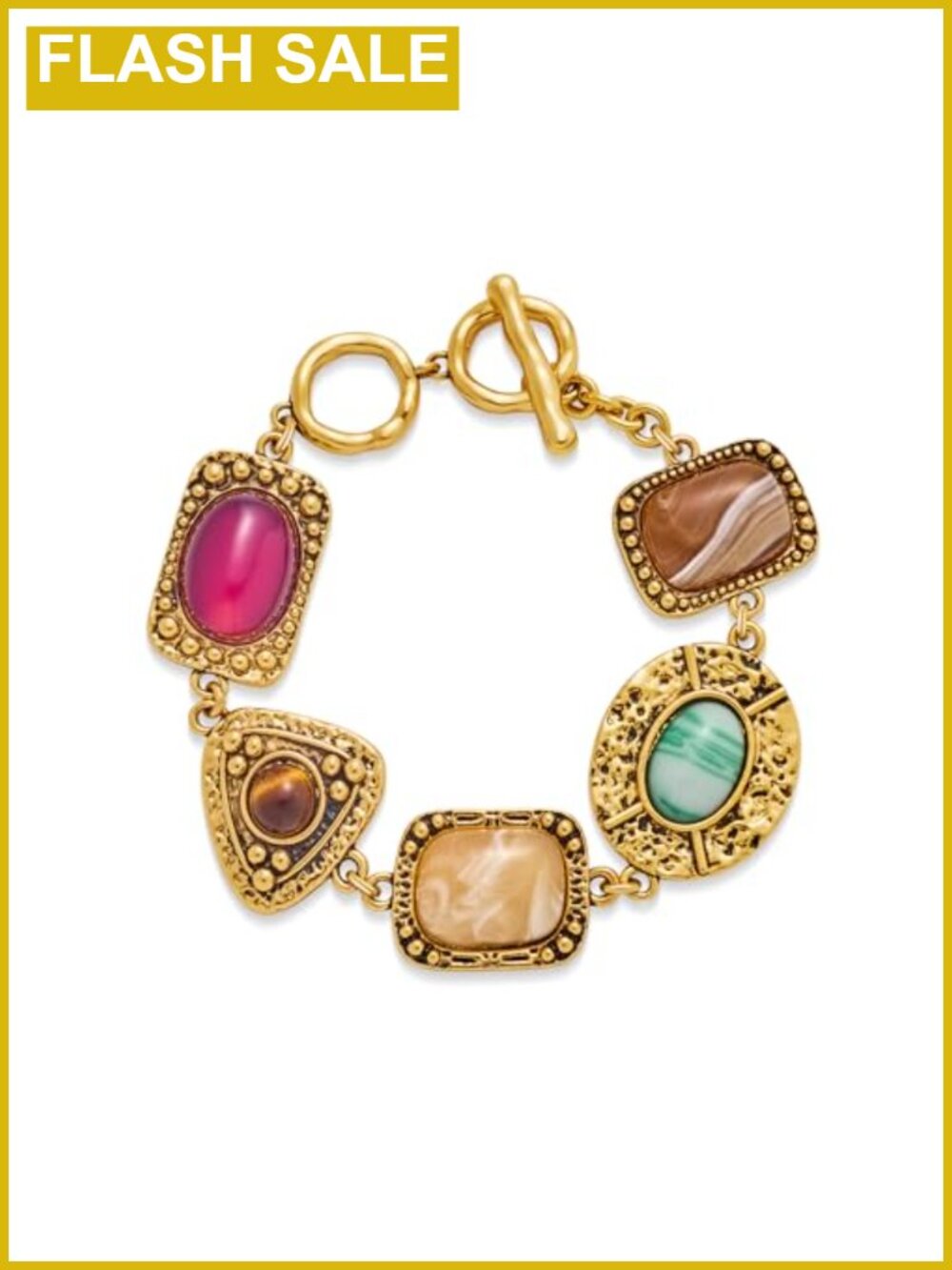 Vintage Gold Plated Copper Charm Bracelet Toggle Bar Closure Women's Jewelry